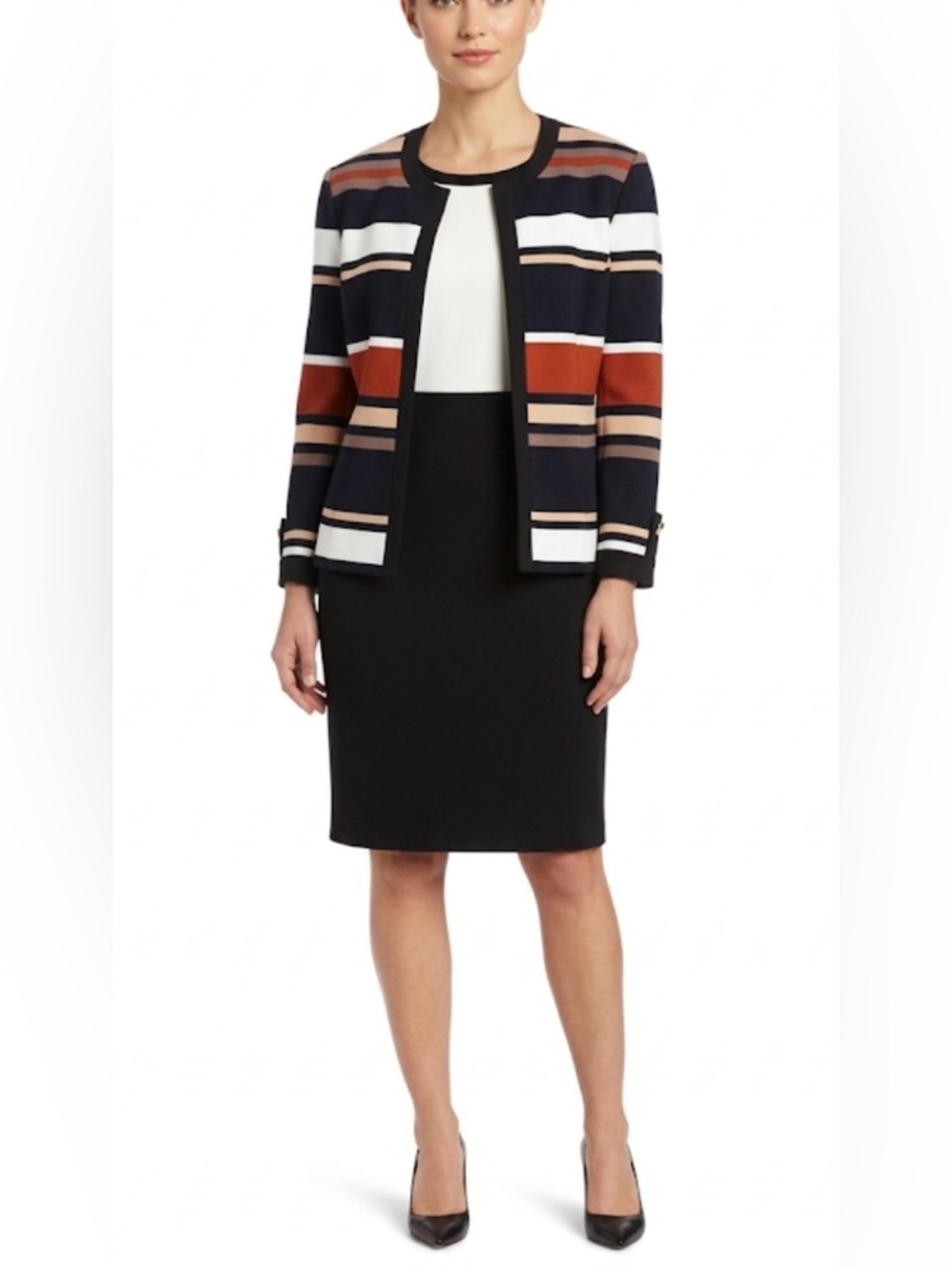 Studio One New York 2-Piece Sheath Dress & Striped Jacket Set Size 8